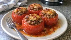 Tomates farcies: French stuffed tomatoes with herby sausage filling